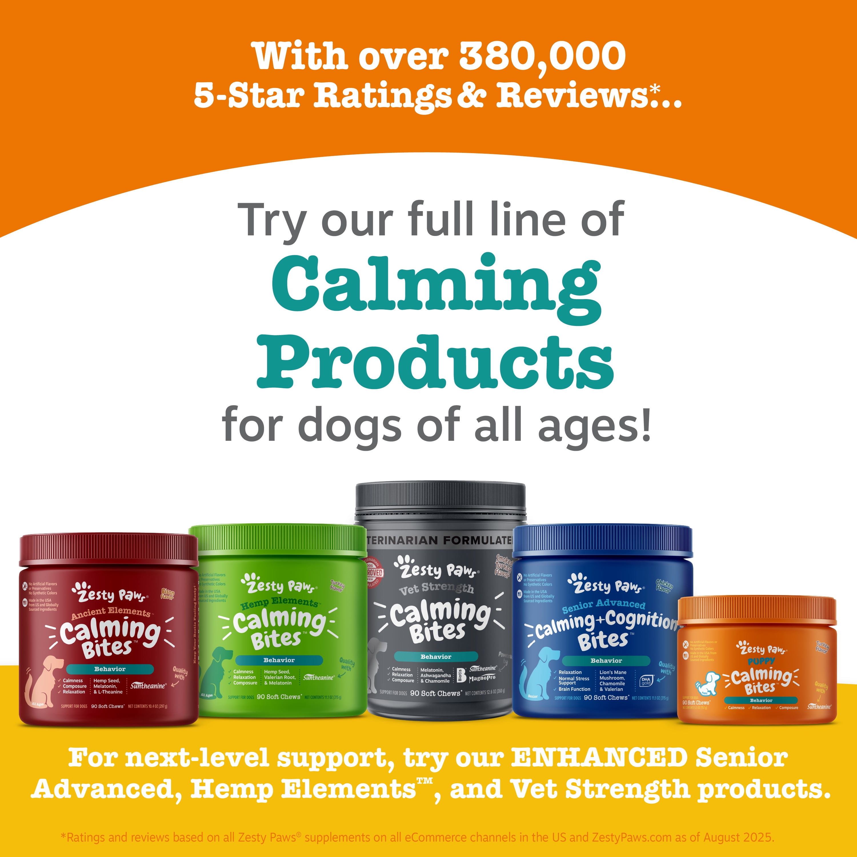 Zesty Paws Advanced Calming Bites for Dogs, Calming Behavior, Turkey Flavor, 60 Count Soft Chews