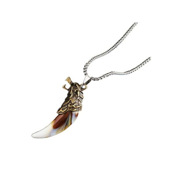 HUANLEDASH Men Necklace Wolf Teeth Shape Pendant Punk Style Lightweight Electroplated Neck Jewelry Daily Party Dating Necklace