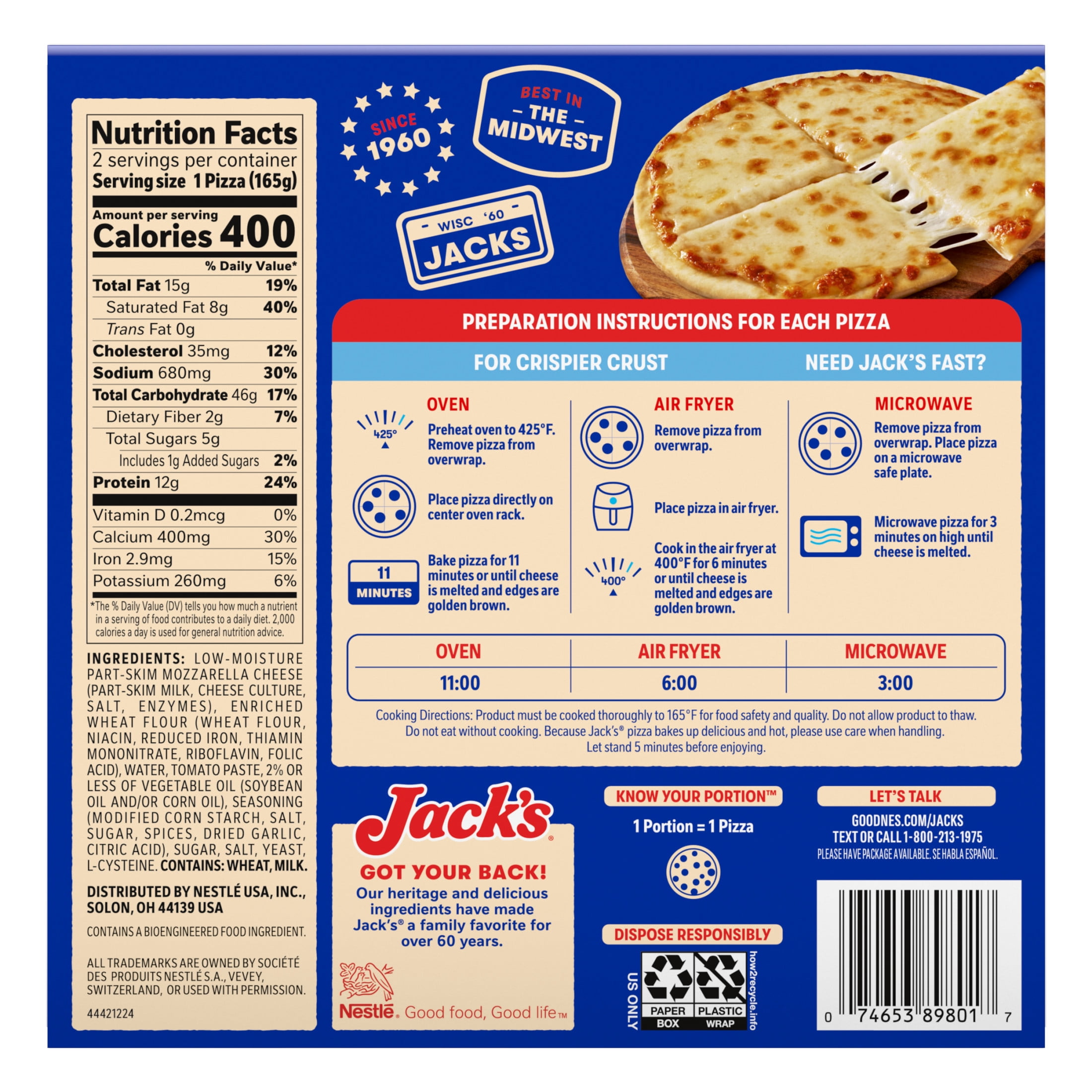 Jack's Cheese Pizza, Personal Pizza, 11.6 oz, 2 Pack (Frozen)