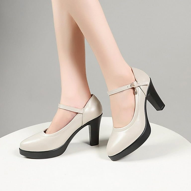 Facrlt Women's Wrap Toes Flat Solid Color High-heel Thick Sole