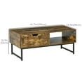 thumbnail image 3 of HOMCOM Table Basse Industrielle, Table Centrale avec Tiroir et Compartiment de Rangement Ouvert, Pieds en Acier, pour Salon, Brun Rustique, 3 of 10