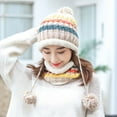 thumbnail image 2 of Gorro de invierno lindo con forma de bola larga para colgar, cálido gorro de lana para mujer, de color a juego, con protección para las orejas, a prueba de frío, de punto, 2 of 4