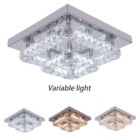3_Colors LED Ceiling Light Crystal Square Chandelier Flush Mount Pendant Lights