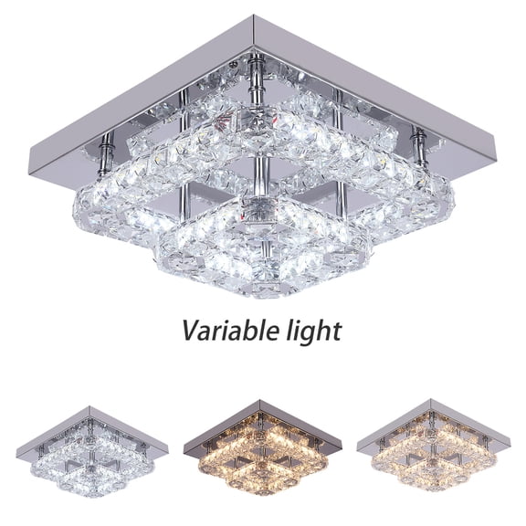3_Colors LED Ceiling Light Crystal Square Chandelier Flush Mount Pendant Lights