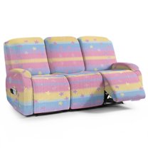 ZIATUBLES Recliner Chair Covers, Printed 3-Seater Stretch Reclining Sofa Cover Set of 8, Soft Fitted Furniture Protector Covers for Pet Kid Easy Care Washable Decor Accessories, Striped Star Pattern