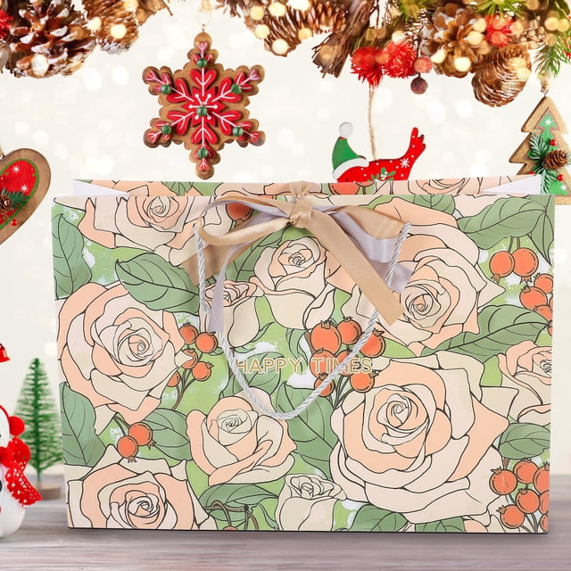 unbranded 10Ud Bolsa De Papel Para Regalo Con De Rosas Bolsa Decorativa Para Fiestas Con Asa Multiusos