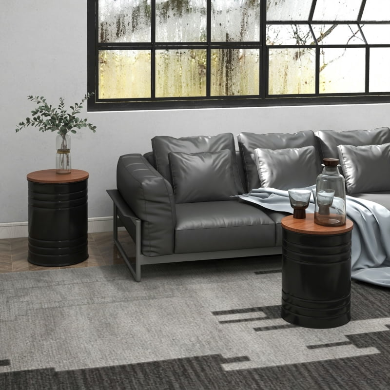 HOQBN Round Storage Ottoman Set of 2, Nesting Ottomans with Wooden Lid, Metal Frame and Hidden Storage Space for Bedroom
