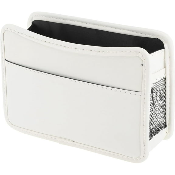 Car Trash Can, Leather Foldable Hanging Mini Automotive Dustbin Garbage Organizer Holder, Vehicle Storage Bag Container with One Roll Trash Bag, Universal for SUV Truck RV Van（WHITE）