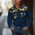 thumbnail image 3 of LODIENY Mens Long Sleeve Button Down Western Shirts Casual Camouflage Patchwork Color Block Printed Lapel Collared T-Shirts with Double Chest Pockets Dark Blue S, 3 of 6