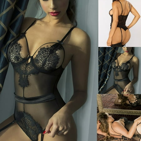 

Rong Yun Women Sexy Lace Lingerie Eyelash Splicing Sleepwear Sexy Bodysuit Underwear(Buy 2 Get 1 Free)