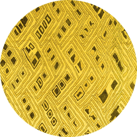 Ahgly Company Indoor Round Abstract Yellow Modern Area Rugs, 5' Round