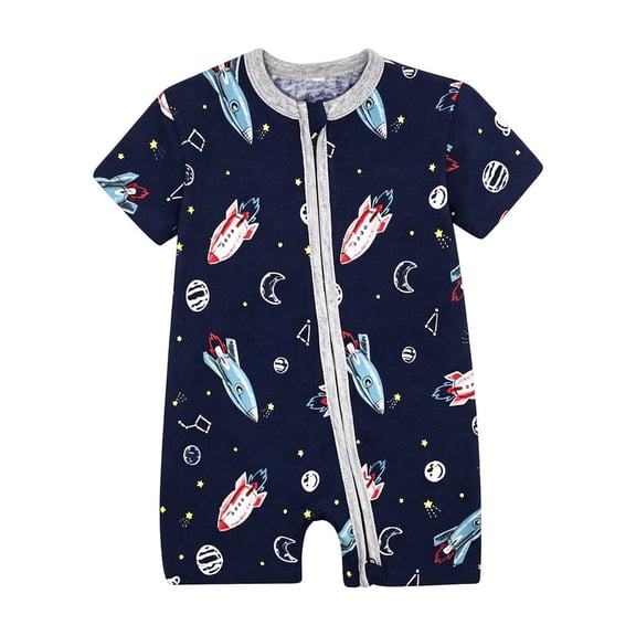 Weebloom Outfits Baby Boy Girl Footless Pajamas Zip Up Short Sleeve Romper Jumpsuit Toddler Bodysuit Soft Summer Sleepers Pjs Onesies Clothes Set Dark Blue 9-12 Months