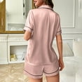 thumbnail image 4 of Dvprdro Pajamas for Women Casual Short Sleeve Satin Pajama Set 2 Piece Loose Fit Button Down Turndown Collar Sleep Tops and Shorts Loungewear Home Set, 4 of 5