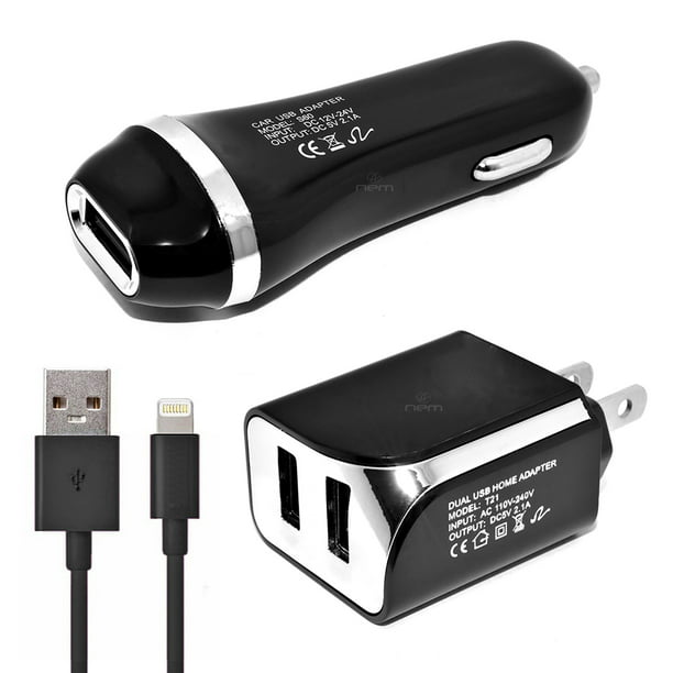 2.1 Amp voiture + chargeur mural + câble USB pour iPhone 6 Plus / 6s Plus /  7 Plus / 8 Plus Noir 
