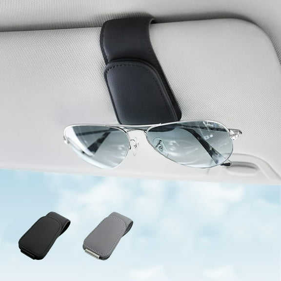 Sunglass Holder for Car Visor,Magnetic Leather Glasses Eyeglass Clip for Car, Auto Interior Accessories Universal for Women Man (2 Pack Black)