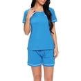thumbnail image 2 of Women Plus Short Sleeve Pj Set,2-Piece Female Pant Set,Sleepwear Set Loungewear,Blue-L, 2 of 9