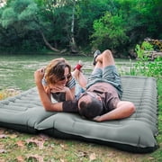 Double Camping Sleeping Pad, Inflatable Camping Pad with Foot Press, Ultralight 2-Person Camping Mat with Pillow for Camping, Hiking, Traveling, Backpacking, Tent-Grey