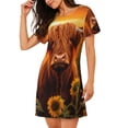 thumbnail image 2 of Uemuo Vintage Sunflower Cow B Pattern Women’s Nightdress – Casual Sleep Shirt, Soft Relaxed Fit Short-Sleeved Cotton Sleepwear for Home, Bedtime, and Lounging, 2 of 6