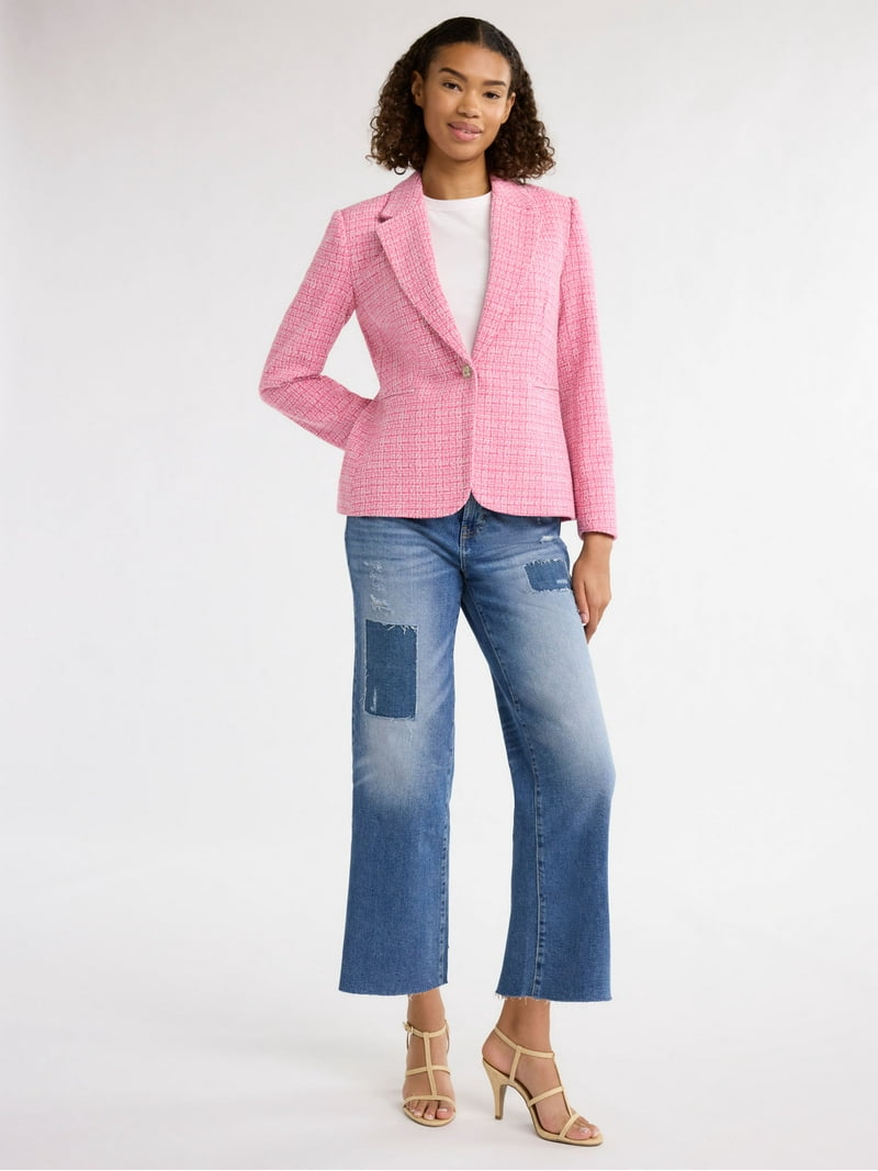 BLAMINKジャンパー38ピンク Free Assembly Women's Single Breasted Tweed Blazer, Sizes XS-XXXL