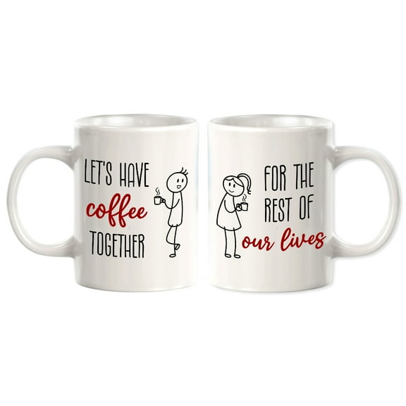 Designs ByLITA Let's Have Coffee Together For The Rest Of Our Lives 11oz Ceramic Coffee Mug (2 Pack) | Cute Matching Couple Coffee Cups