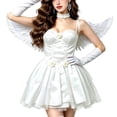 thumbnail image 5 of YTCAMLO 5PC Womens Angel Costume, Fashion Mini Dress with Back Ornament necklace gloves Headwear, Halloween Costumes for Party, 5 of 6
