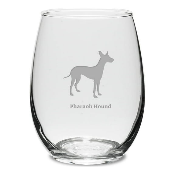 Pharaoh Hound Deep Etched 15 oz Stemless White Wine Glass