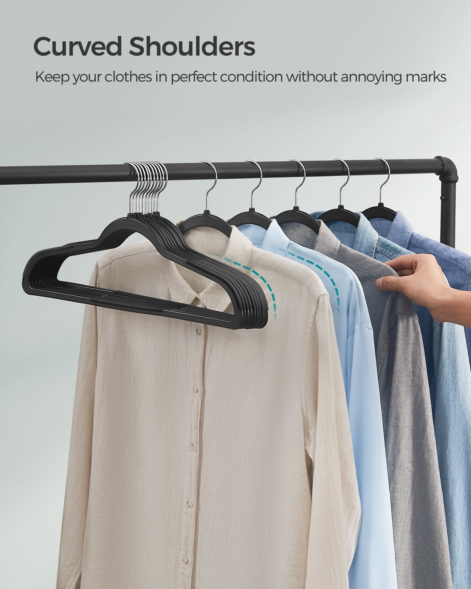 50-Pack Space Saving Plastic Hangers with 360° Swivel Metal Hooks, Heavy Duty Closet Organizers for Coats, Shirts, Dresses and Pants, Ink Black