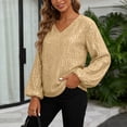 thumbnail image 2 of DXOUPM Women's Long Sleeve Shirts V Neck Sequined Shirt Work Clothes Versatile Daily Wear, 2 of 3
