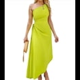 thumbnail image 2 of Vestido Midi de Cóctel para Mujer, con un Hombro Descubierto, Espalda Descubierta, Dobladillo Cruzado, Fruncido y Torcido, para Fiesta de Verano. Amarillo-Verde S, 2 of 10