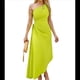 thumbnail image 2 of Vestido Midi de Cóctel para Mujer, con un Hombro Descubierto, Espalda Descubierta, Dobladillo Cruzado, Fruncido y Torcido, para Fiesta de Verano. Amarillo-Verde S, 2 of 10