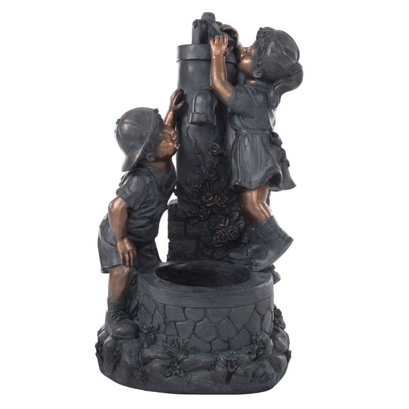 Pure Garden Polyresin Boy and Girl Outdoor Water Fountain (Antique Bronze)