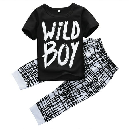 

Toddler Boy T-shirt Grid Lattice Leggings Long Pants Summer Spring 2Pcs Clothes Suits