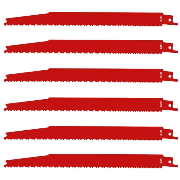6 Pcs 9-Inch Reciprocating Saw Blades for Wood with Nails, Steel Saber Saw Blades Wood Pruning, Ground Teeth, 6-12 TPI, 8.9 in / 22.5 cm Length, Quick Cut for Wood & Metal
