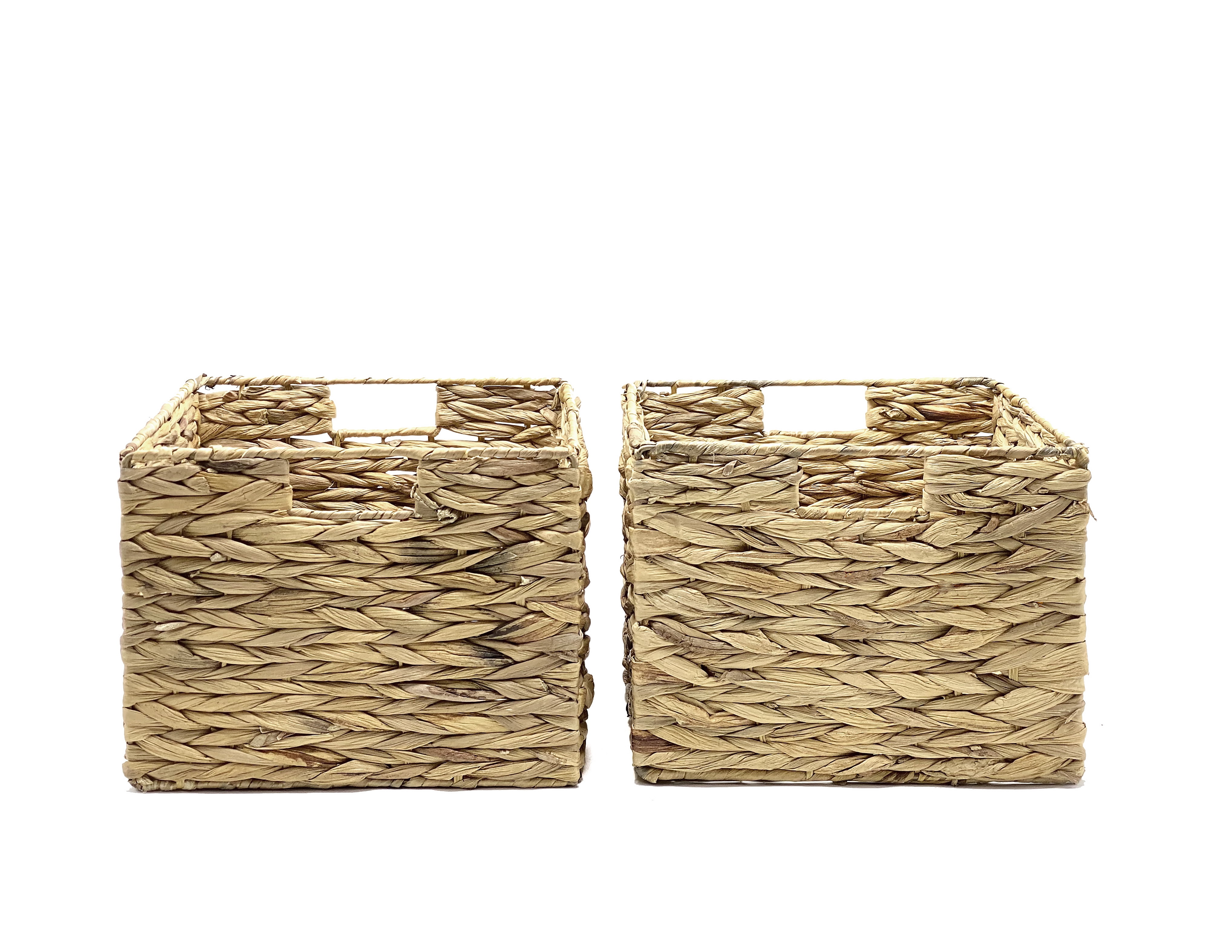 Handcrafted 4 Home Water Hyacinth Foldable Cube Baskets (Set of 4), Beige