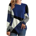thumbnail image 1 of Tops a rayas con bloques de color para mujer Camisas de manga larga Suéteres con cuello redondo, 1 of 8