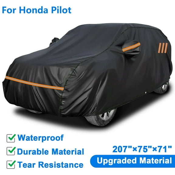 FANOTEK Fit for Honda Pilot Car Cover Waterproof SUV Full Car Cover Automotive Outdoor Rain Snow Sun Hail Protector All Weather Black