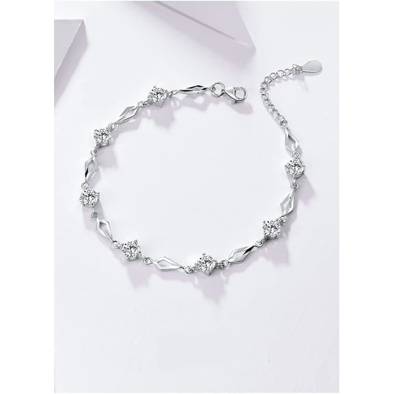 925 Sterling Silver Infinity Love Heart Link Bracelets 4mm Cubic Zirconia Created Gemstone Tennis Bracelet for Women Girls Wife Anniversary Birthday Bride Bracelet, KK-P024-LXL1