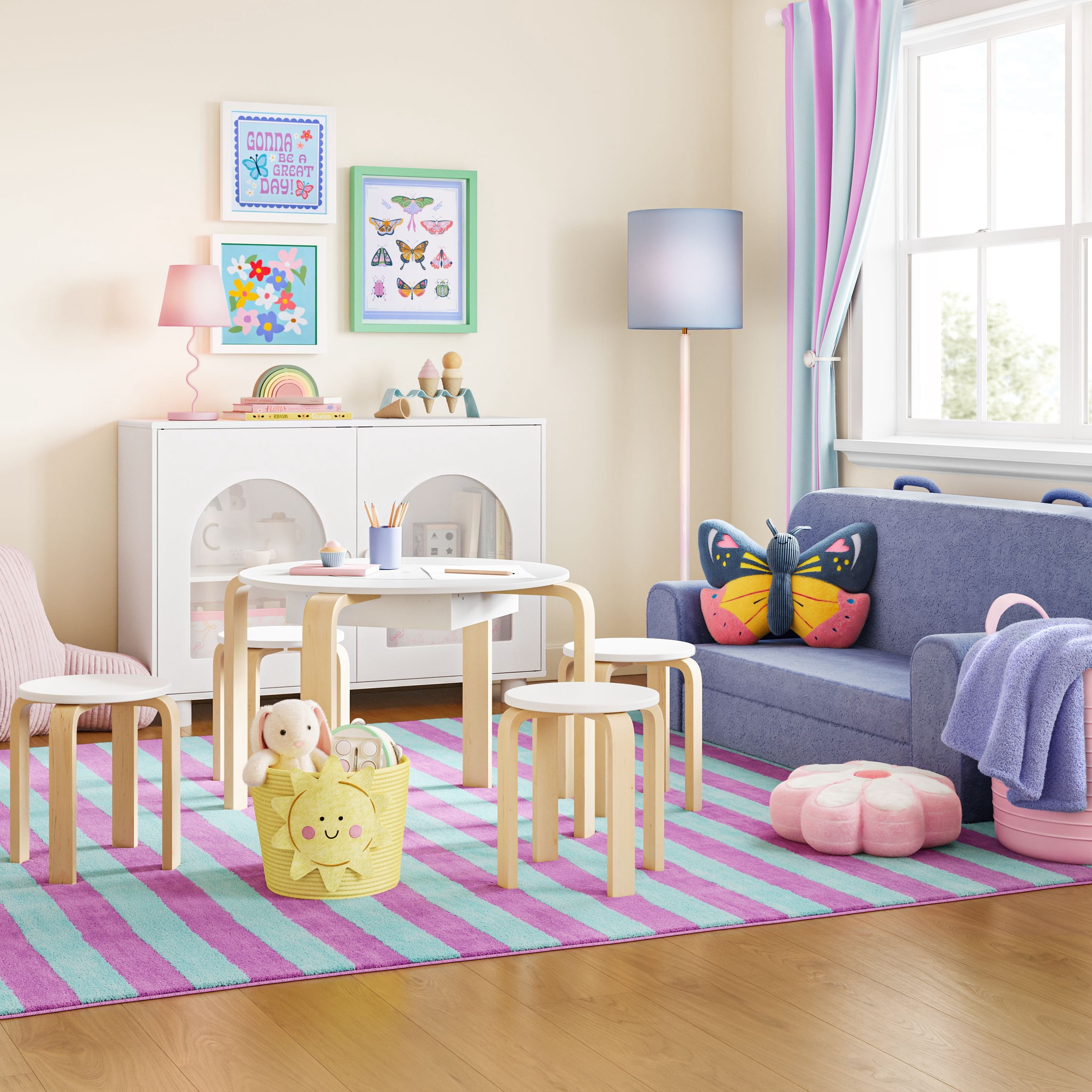 Mainstays Kids 59" Iridescent Floor Lamp with Aqua Fabric Shade
