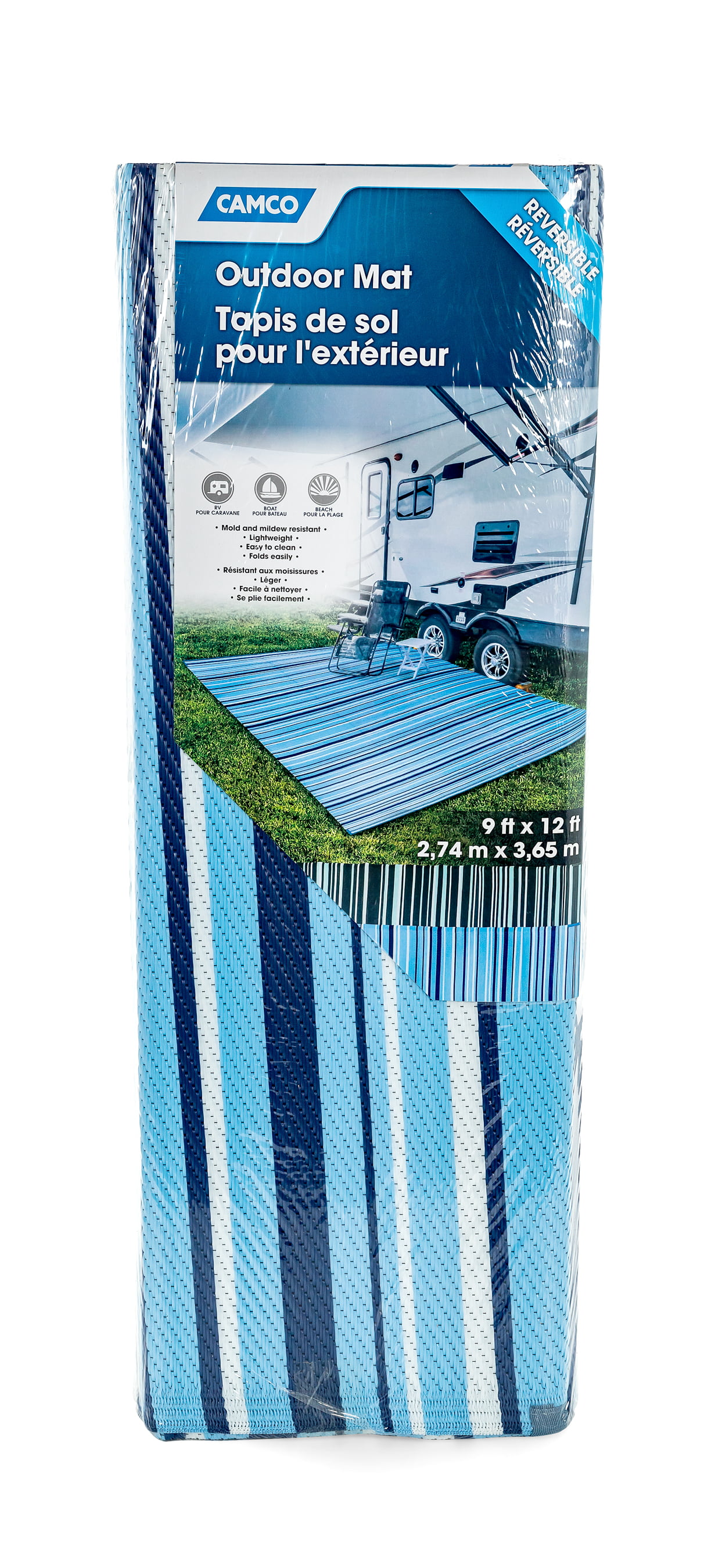 Camco Large Reversible Outdoor Patio Mat Mold and Mildew Resistant Easy to Cl 