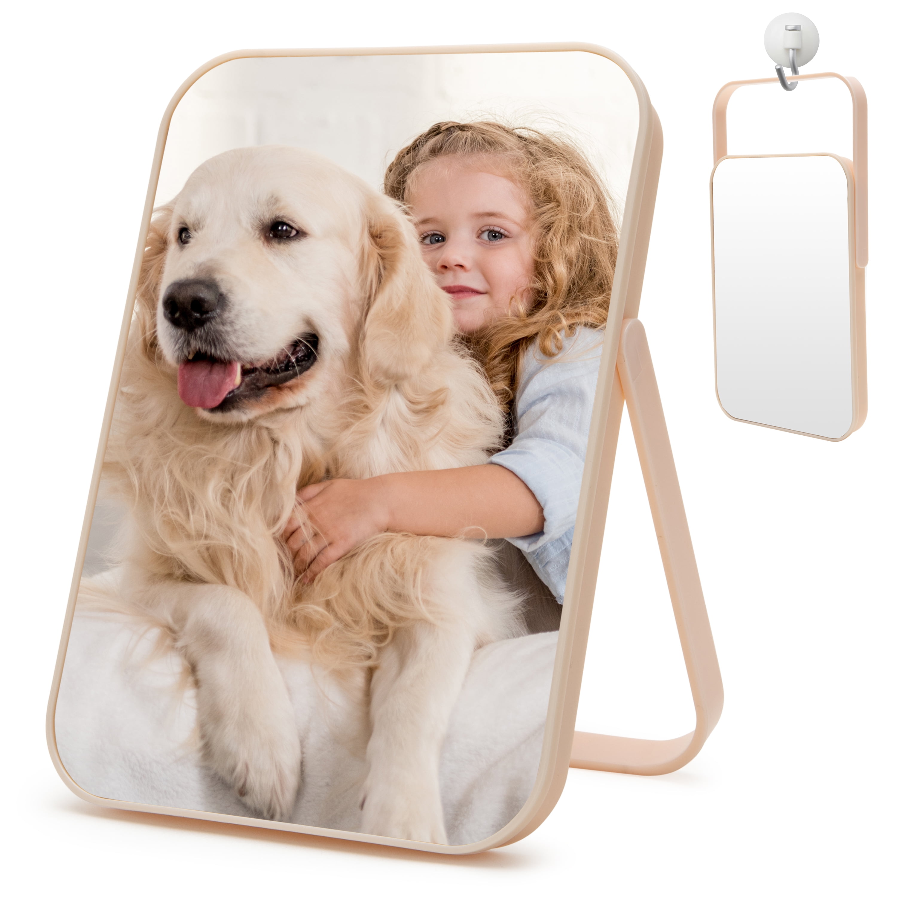 SGUTEN Small Table Top Desk Mirrors for Makeup, Portable Travel Makeup Mirror with Stand, 9.5-inch 180°Adjustable Rotation Foldable Mirror, Small Vanity Wall-Mounted Hanging Mirror for Shaving, Pink