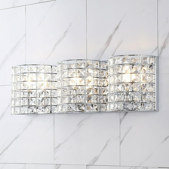 JONATHAN Y Clara Deco 24" 3-Light Metal/Crystal Classic Glam LED Vanity Light, Chrome