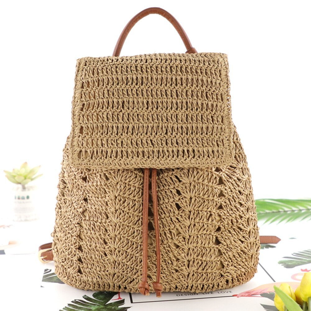 Women's Straw Backpack Summer Boho Bohemian Hollow Shoulder Bag Hobo Crochet Woven Travel Bags for Women Knitted Beach Back Pack