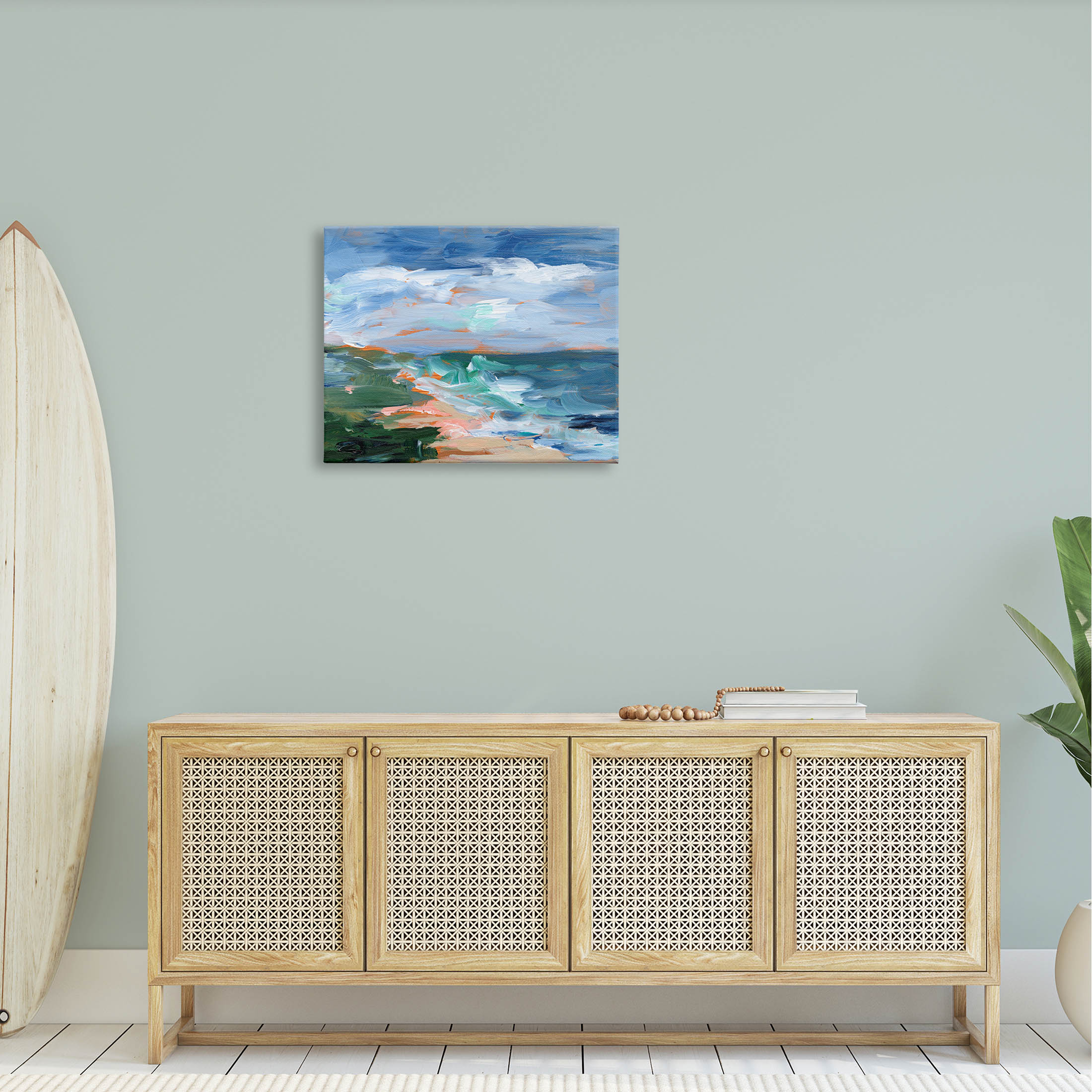 Crashing Beach Waves Abstract Scene Landscape Painting Gallery Wrapped Canvas Print Wall Art