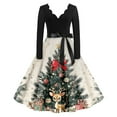 thumbnail image 4 of Women's Casual Fashion Christmas Holiday Print V-Neck Vintage Dress for Retro Style Holiday Parties and Casual Outings,Beige,2XL, 4 of 4