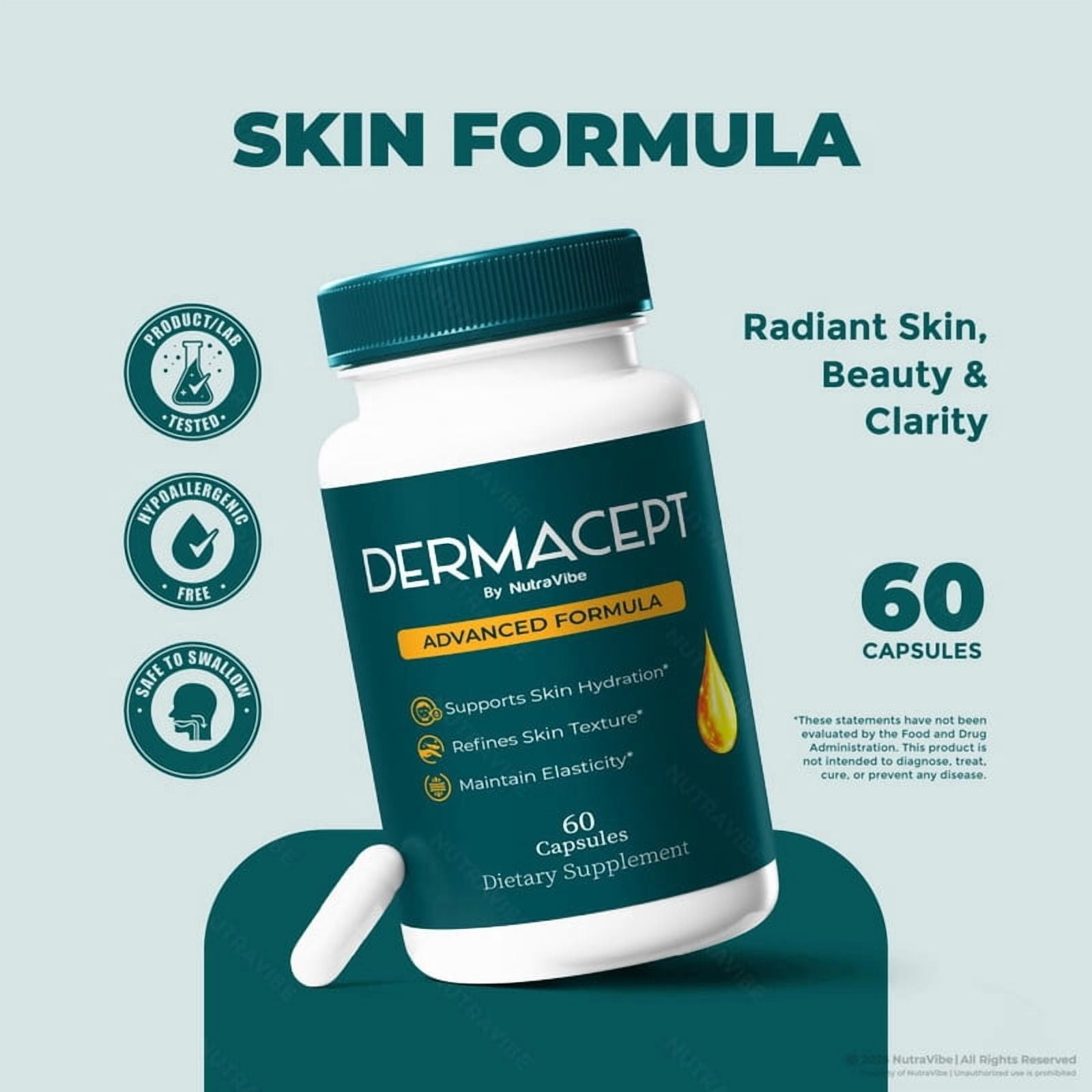 (3 Pack) DermaCept Capsules – Daily Skin Formula with a Clean, Natural Blend Inspired by Derma Cept Care Routines | Supports Hydration, Texture & Radiant Glow from Within (180 Capsules)
