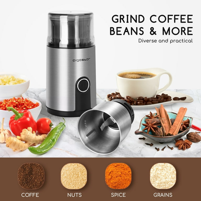 Coffee Grinder Electric, 60g/2oz Large Capacity, Aigostar Coffee Bean Grinder  Spice Grinder with One Touch Operation, Cleaning Brush Included, Black -  Yahoo Shopping