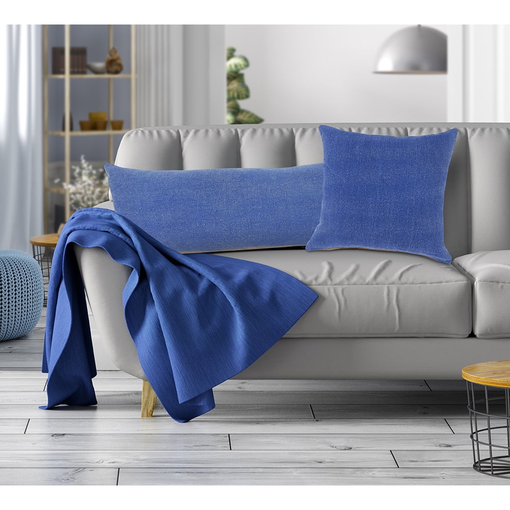 Ox Bay Tatum 14" x 36" Blue Solid Cotton Adult Decorative Throw Pillow