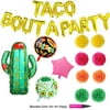 Taco Bout A Party Foil Ballons - 24" Large Cactus Ballon for Cinco de Mayo Decorations - Fiesta Theme Tissue Pom Poms Paper Flowers - Mexican Party Decoration Supplies with Air Pump (Set of