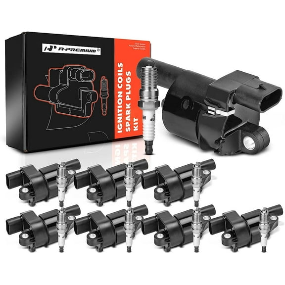 A-Premium Set of 8 (Black) Ignition Coil Pack and Iridium Spark Plugs Compatible with GMC Sierra 2007-2013, Yukon 2007-2014, Savana 2008-2019 & Cadillac Escalade 2009-2016
