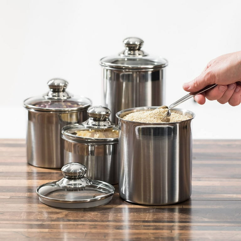 HOMEARRAY Stainless Steel Canister Set with Lids - Airtight Food Storage  Canisters for Kitchen Counters, Tea, Sugar, Flour, Coffee Sealable Jars  with